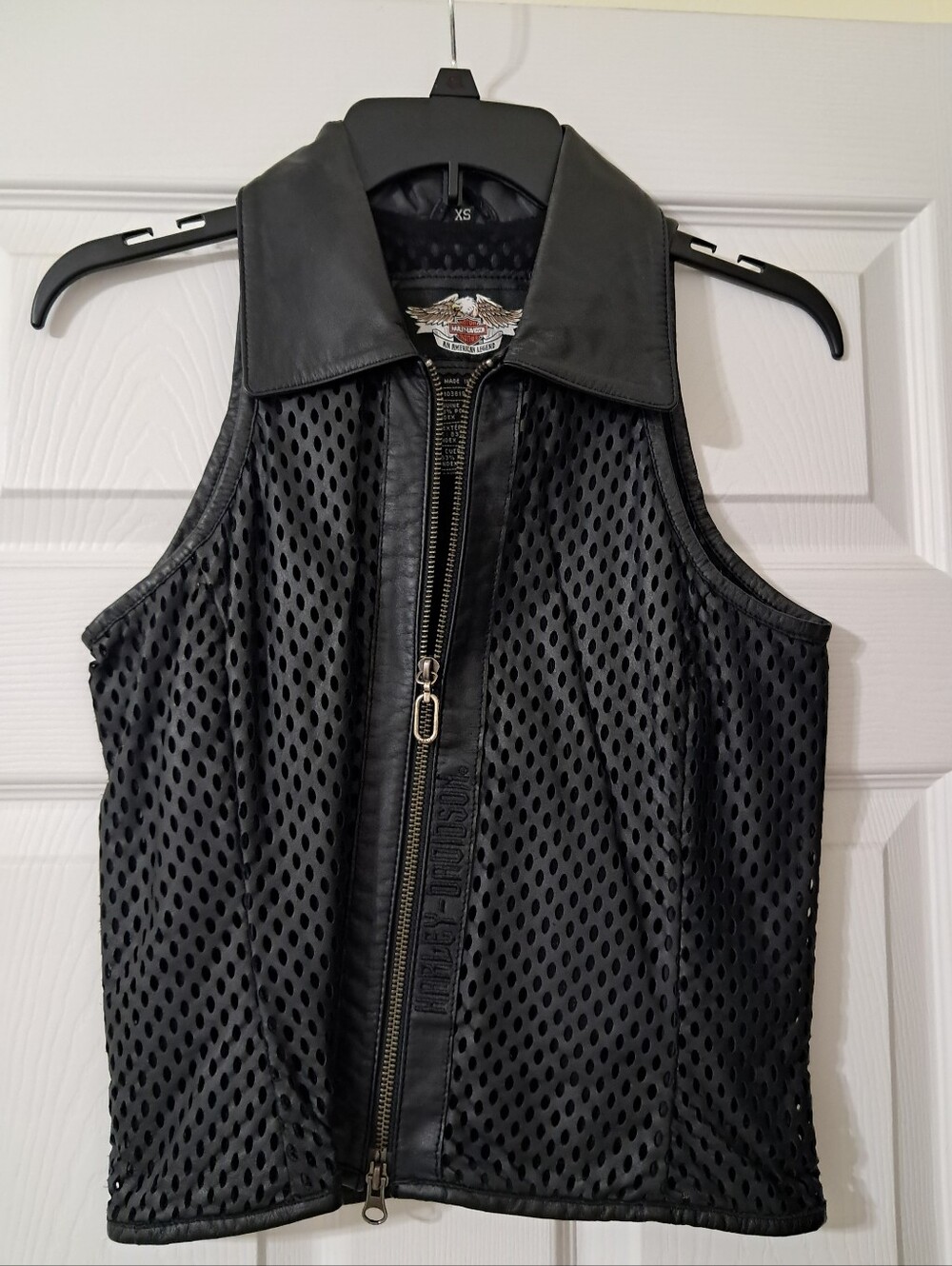 Harley-Davidson Black Mesh Vest with Leather Collar